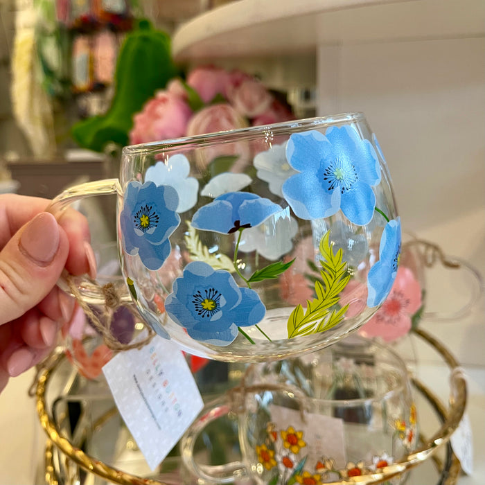 Blue Poppy Glass Mug by Belly Button