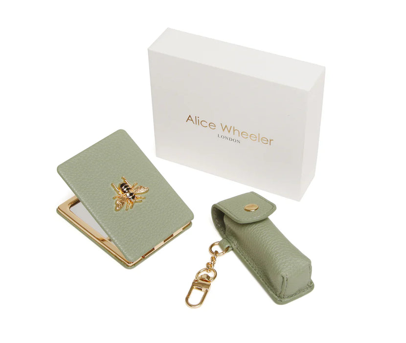 Sage - Oblong Compact Mirror & Lipstick Holder Gift Set