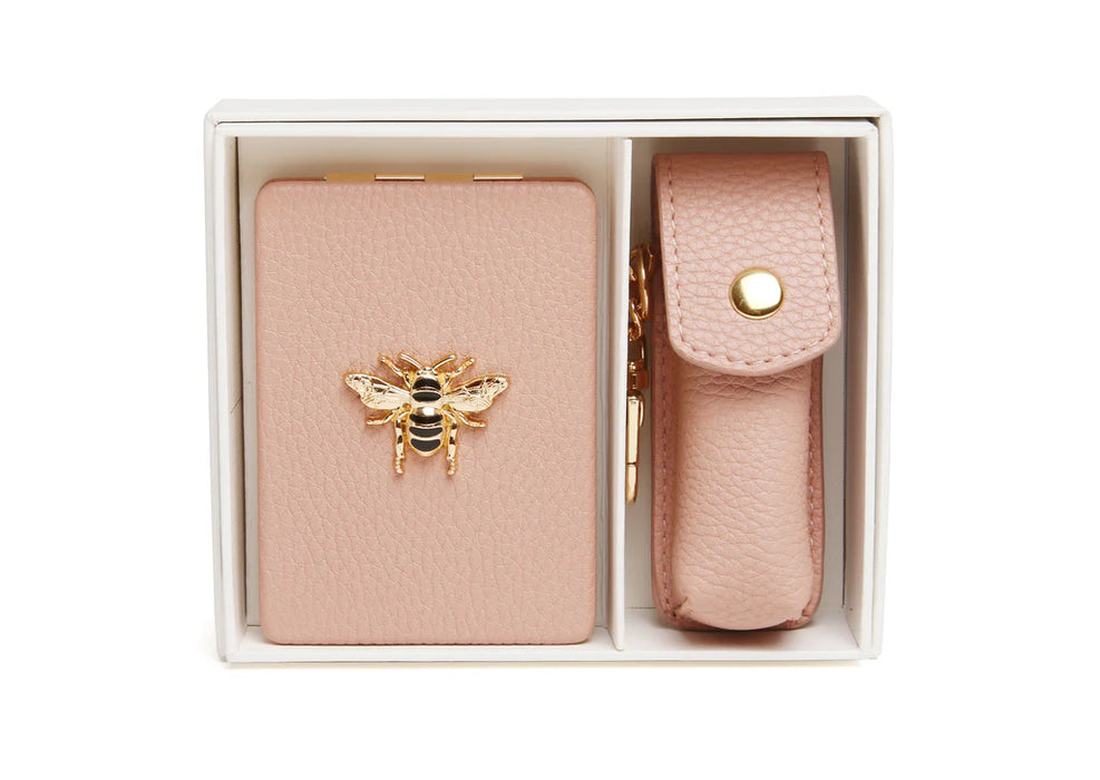 Pink - Oblong Compact Mirror & Lipstick Holder Gift Set