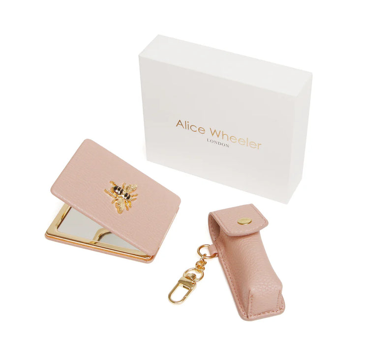 Pink - Oblong Compact Mirror & Lipstick Holder Gift Set