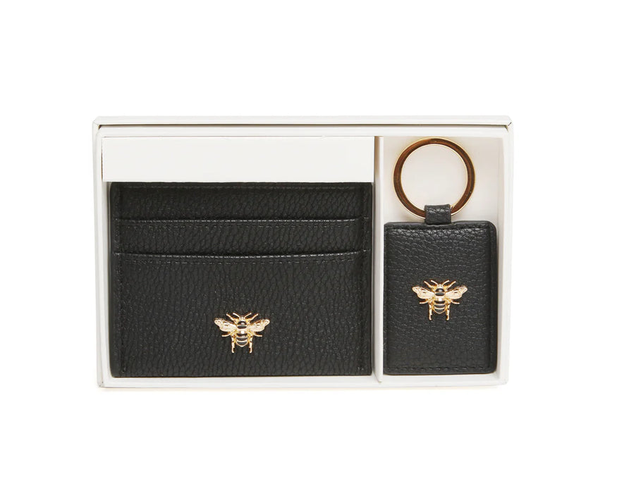 Black - Bow Card Holder & Key Ring Gift Set