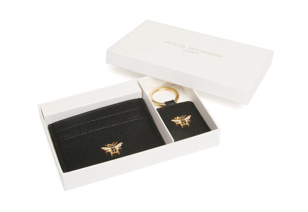 Black - Bow Card Holder & Key Ring Gift Set