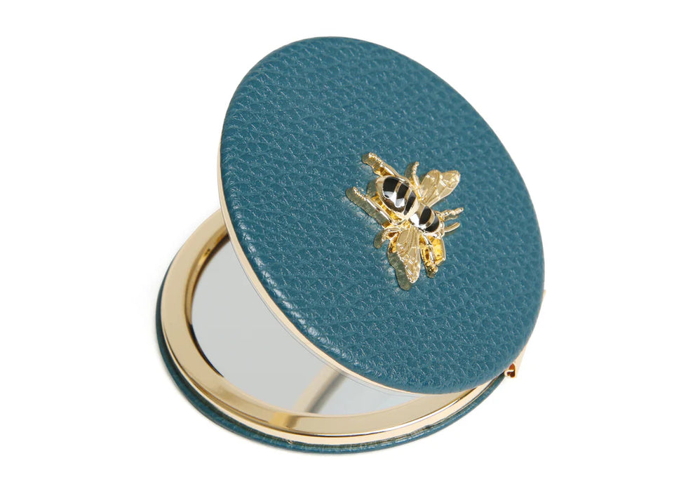 Teal Round Compact Mirror by Alice Wheeler