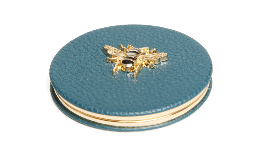 Teal Round Compact Mirror by Alice Wheeler