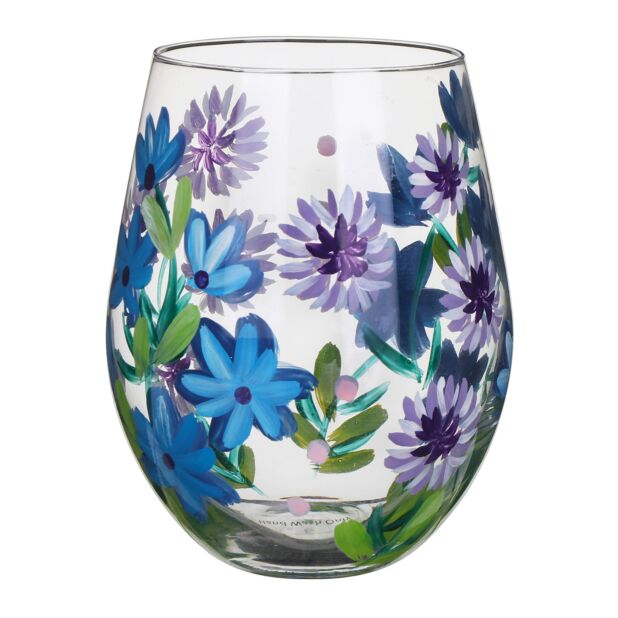 Hand Painted Stemless Tumbler by Lynsey Johnstone - Cornflowers