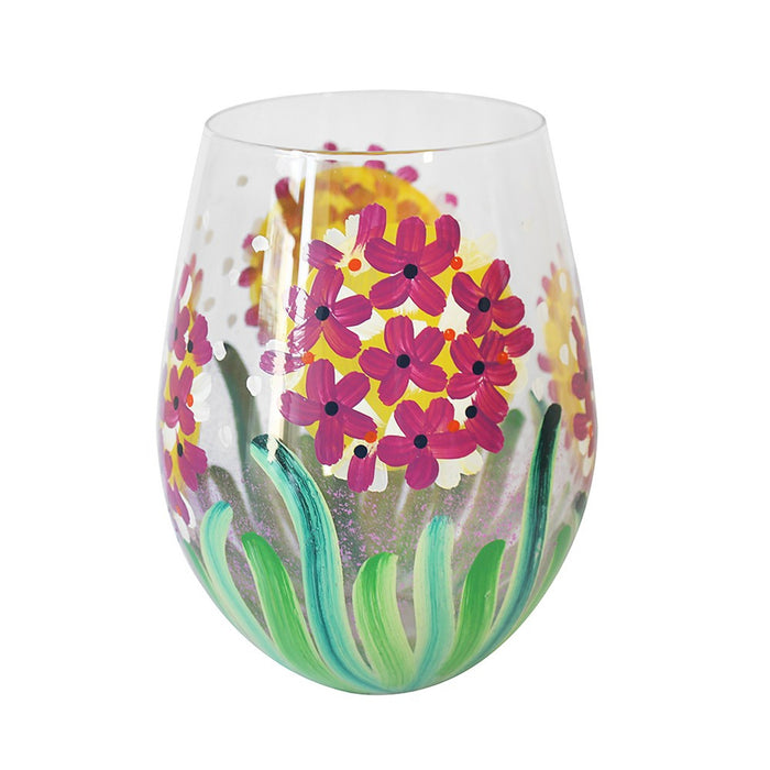 Hand Painted Stemless Tumbler by Lynsey Johnstone - Hydrangeas