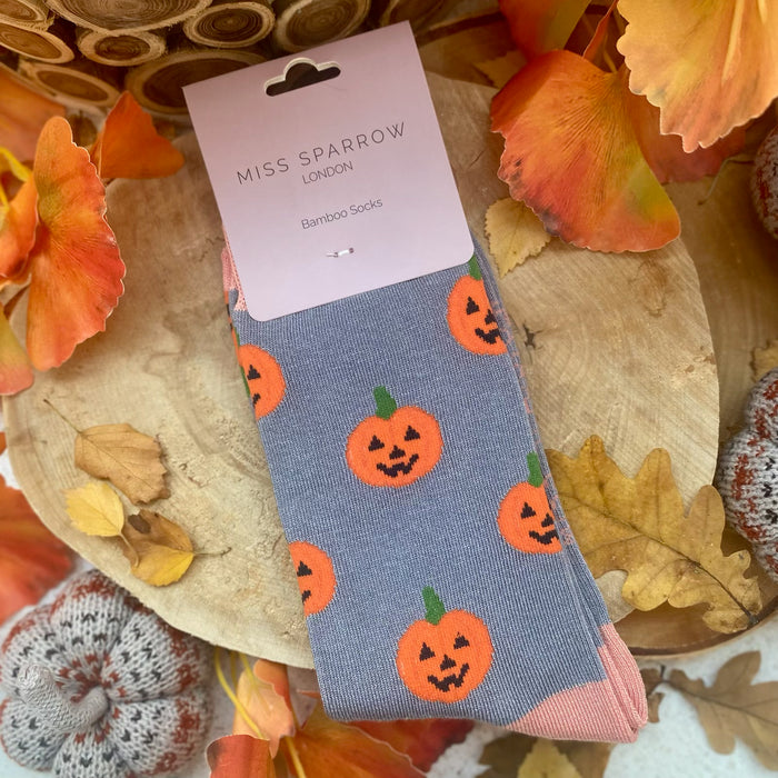 Miss Sparrow Bamboo Socks - Grey Pumpkins