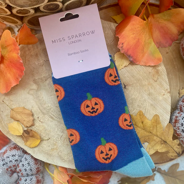 Miss Sparrow Bamboo Socks - Navy Pumpkins