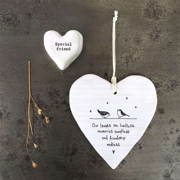 East of India - "Our Laughs Are Limitless" Porcelain Hanging Heart - The Olive Branch & Lovely Libby's